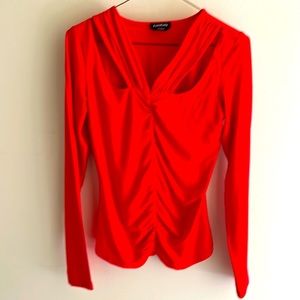 Bebe Red Top. Size Medium Cut Out Ruched